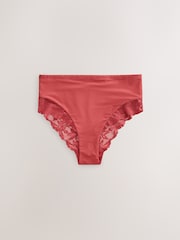 Cream Floral/Rust/Brown High Rise High Leg Microfibre & Lace High Waist Knickers 3 Pack - Image 5 of 6