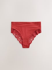 Cream Floral/Rust/Brown High Rise High Leg Microfibre & Lace High Waist Knickers 3 Pack - Image 7 of 11