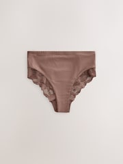 Cream Floral/Rust/Brown High Rise High Leg Microfibre & Lace High Waist Knickers 3 Pack - Image 8 of 11