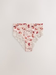 Cream Floral/Rust/Brown High Rise High Leg Microfibre & Lace High Waist Knickers 3 Pack - Image 9 of 11