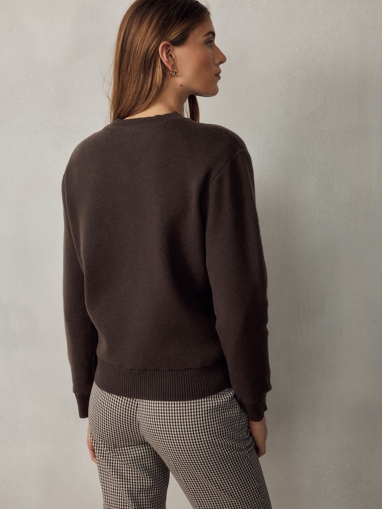Chocolate Brown Knit Look Crew Long Sleeve Top - Image 2 of 8