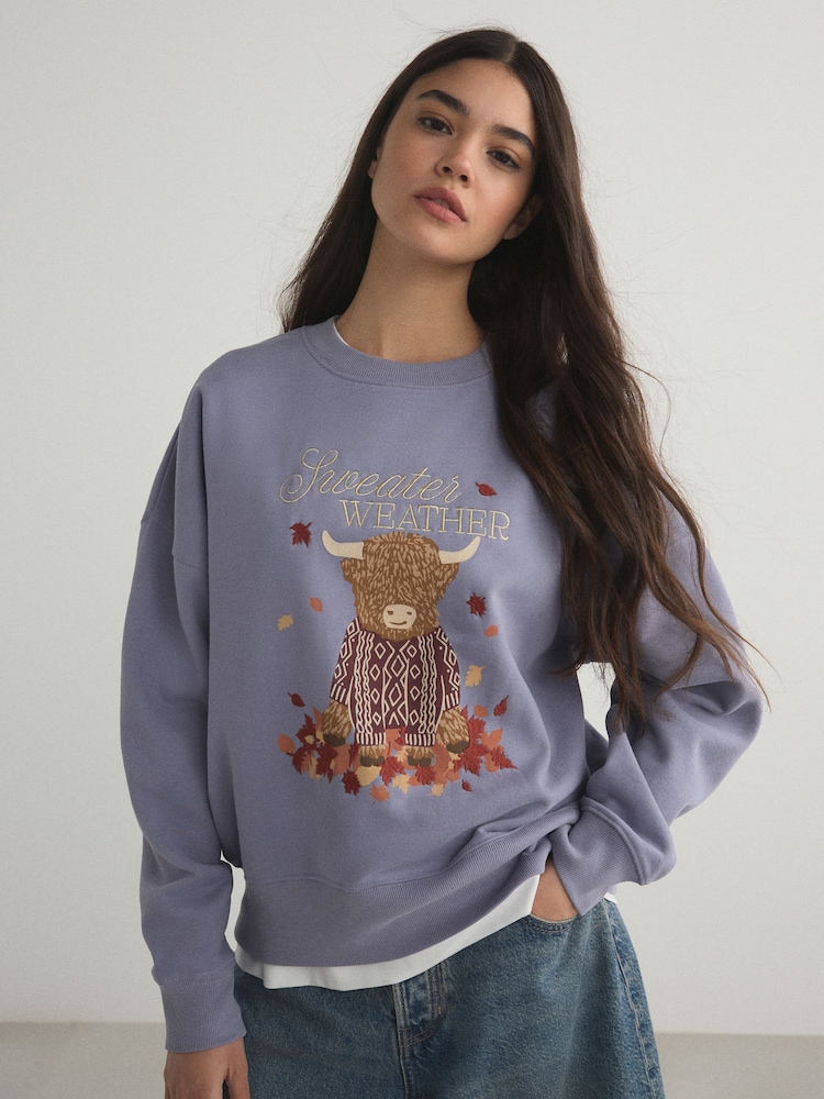 Bleu - Sweat-shirt Hamish à motif graphique automnal - Image 1 de 4