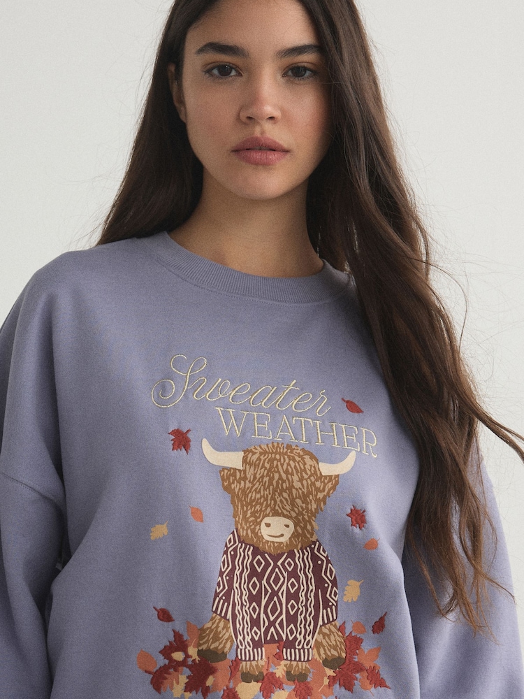 Bleu - Sweat-shirt Hamish à motif graphique automnal - Image 4 de 4