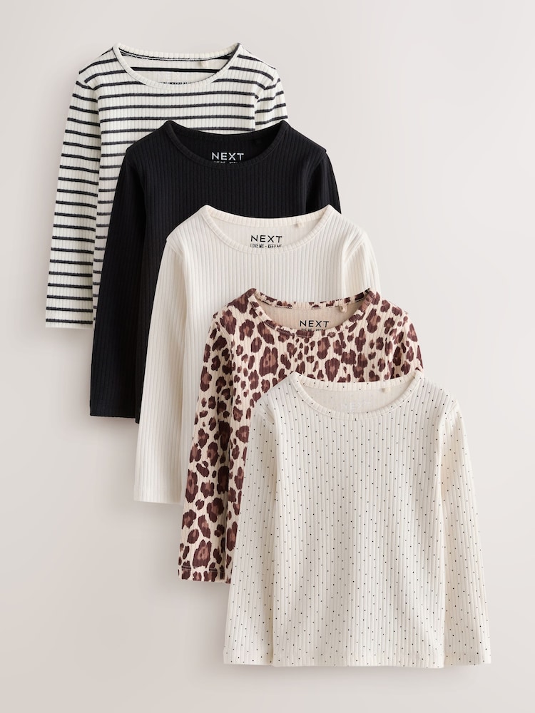 Black Mono Long Sleeve Ribbed Tops 5 Pack (3mths-7yrs) - Image 1 of 9 Black Mono Long Sleeve Ribbed Tops 5 Pack (3mths-7yrs) - Image 1 of 9