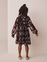 Black Floral Long Sleeve Mesh Dress (3-16yrs) - Image 3 of 8