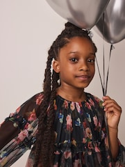 Black Floral Long Sleeve Mesh Dress (3-16yrs) - Image 4 of 8