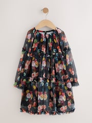 Black Floral Long Sleeve Mesh Dress (3-16yrs) - Image 5 of 8
