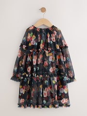 Black Floral Long Sleeve Mesh Dress (3-16yrs) - Image 6 of 8