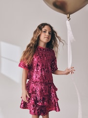 Różowy - Sequin Top and Rara Skirt Set (3-16yrs) - Obraz 1 z 4