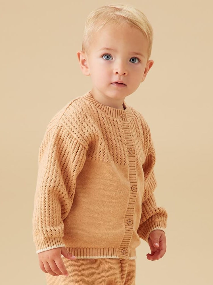 MORI Brown Cosy Pointelle Knitted Cardigan - Image 1 of 3 MORI Brown Cosy Pointelle Knitted Cardigan - Image 1 of 3