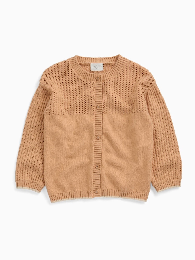 MORI Brown Cosy Pointelle Knitted Cardigan - Image 2 of 3 MORI Brown Cosy Pointelle Knitted Cardigan - Image 2 of 3