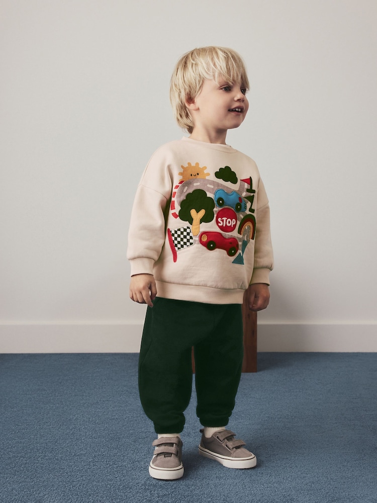 Ecru Printed Crew Neck Sweat Top and Joggers Set (3mths-7yrs) - Image 1 of 3 Ecru Printed Crew Neck Sweat Top and Joggers Set (3mths-7yrs) - Image 1 of 3
