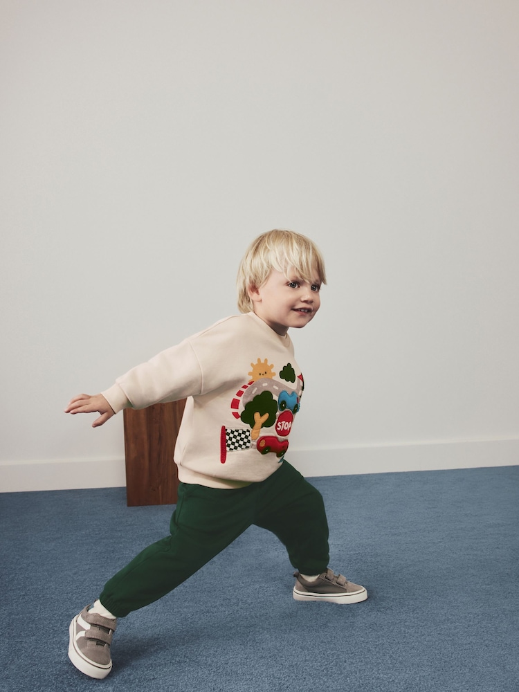 Ecru Printed Crew Neck Sweat Top and Joggers Set (3mths-7yrs) - Image 2 of 3 Ecru Printed Crew Neck Sweat Top and Joggers Set (3mths-7yrs) - Image 2 of 3