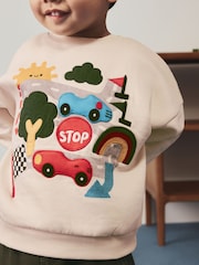 Ecru Printed Crew Neck Sweat Top and Joggers Set (3mths-7yrs) - Image 3 of 3
