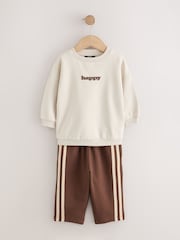 Ecru/Choc Printed Crew Neck Sweat Top and Joggers Set (3mths-7yrs) - Image 1 of 5