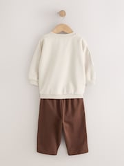Ecru/Choc Printed Crew Neck Sweat Top and Joggers Set (3mths-7yrs) - Image 2 of 5