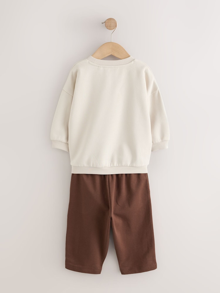 Ecru/Choc Printed Crew Neck Sweat Top and Joggers Set (3mths-7yrs) - Image 2 of 5 Ecru/Choc Printed Crew Neck Sweat Top and Joggers Set (3mths-7yrs) - Image 2 of 5