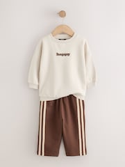 Ecru/Choc Printed Crew Neck Sweat Top and Joggers Set (3mths-7yrs) - Image 3 of 5