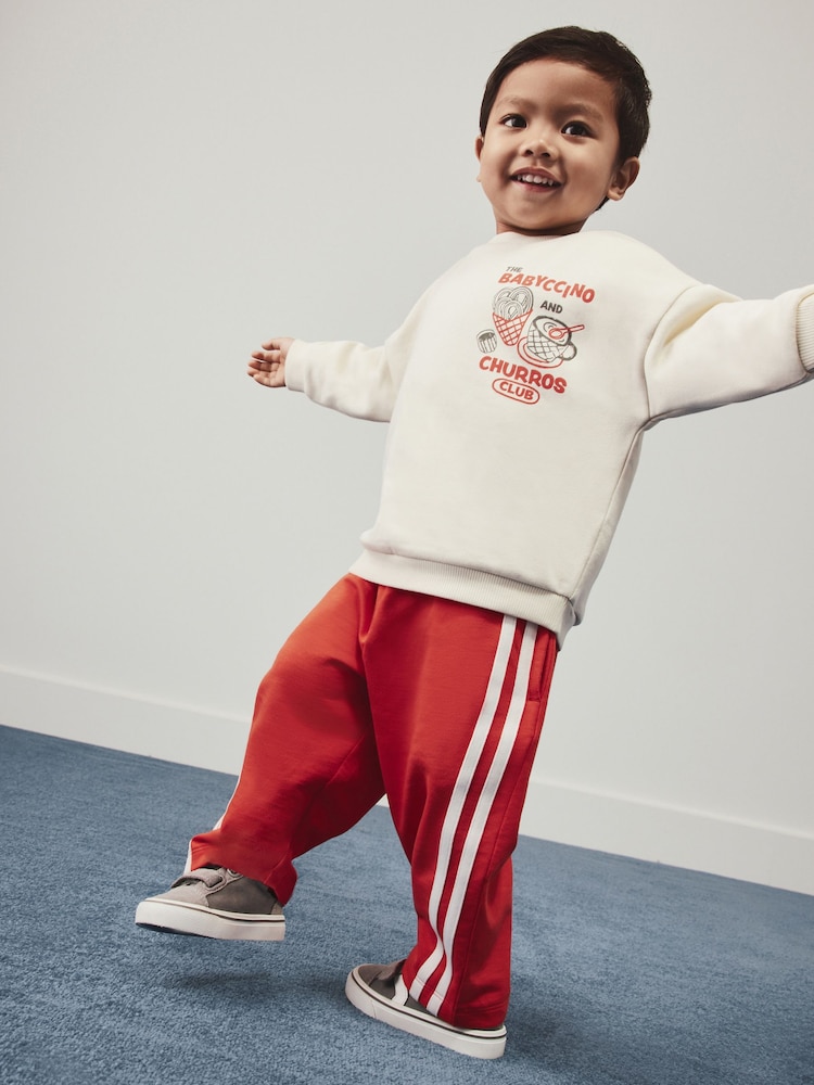 Red/Ecru Printed Crew Neck Sweat Top and Joggers Set (3mths-7yrs) - Image 2 of 8 Red/Ecru Printed Crew Neck Sweat Top and Joggers Set (3mths-7yrs) - Image 2 of 8