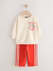 Red/Ecru Printed Crew Neck Sweat Top and Joggers Set (3mths-7yrs) - Image 4 of 8