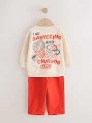Red/Ecru Printed Crew Neck Sweat Top and Joggers Set (3mths-7yrs) - Image 5 of 8