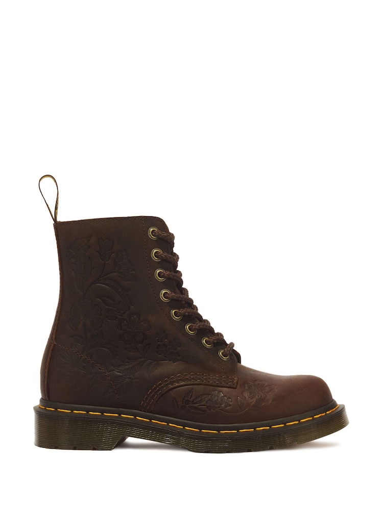 Dr. Martens Brown 1460 Pascal Embossed Floral Crazy horse Boots - Image 1 of 6