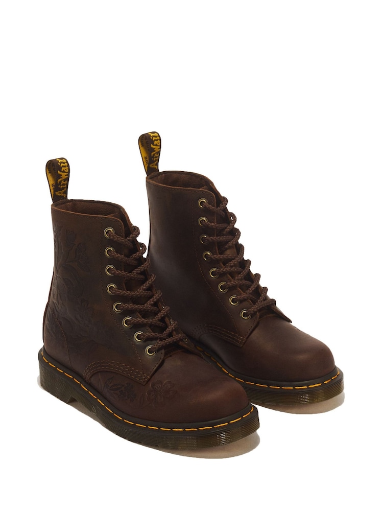 Dr. Martens Brown 1460 Pascal Embossed Floral Crazy horse Boots - Image 2 of 6