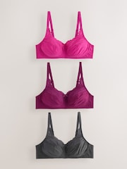 Grey/Purple/Pink Total Support Full Cup Non-Wired Lace Ultimate Comfort Bras 3 Pack - Image 1 of 10