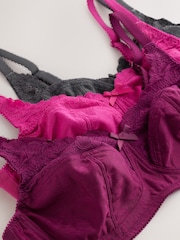 Grey/Purple/Pink Total Support Full Cup Non-Wired Lace Ultimate Comfort Bras 3 Pack - Image 6 of 10