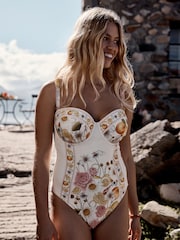 Emily Carter Floral - Yastıqlı Büzməli Qayışlı Mayo - 7şəkildən 3 şəkil