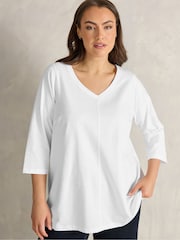 Evans White V Neck Slub T-Shirt - Image 1 of 5