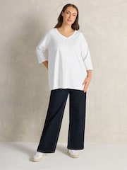 Evans White V Neck Slub T-Shirt - Image 2 of 5