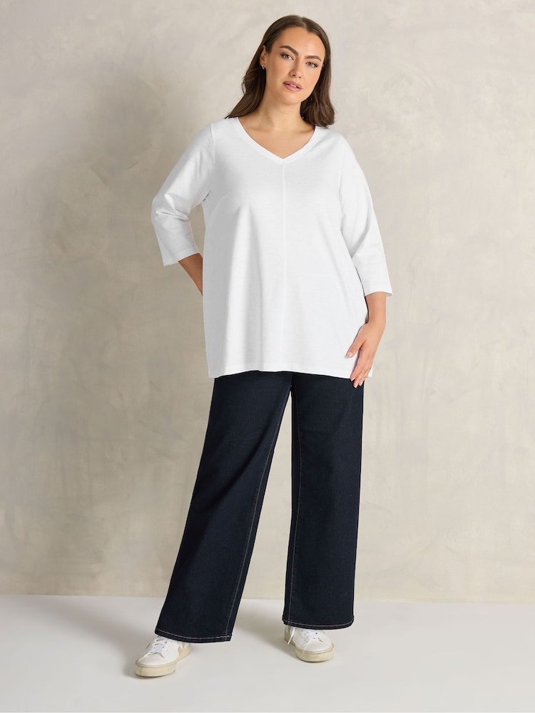 Evans White V Neck Slub T-Shirt - Image 2 of 5