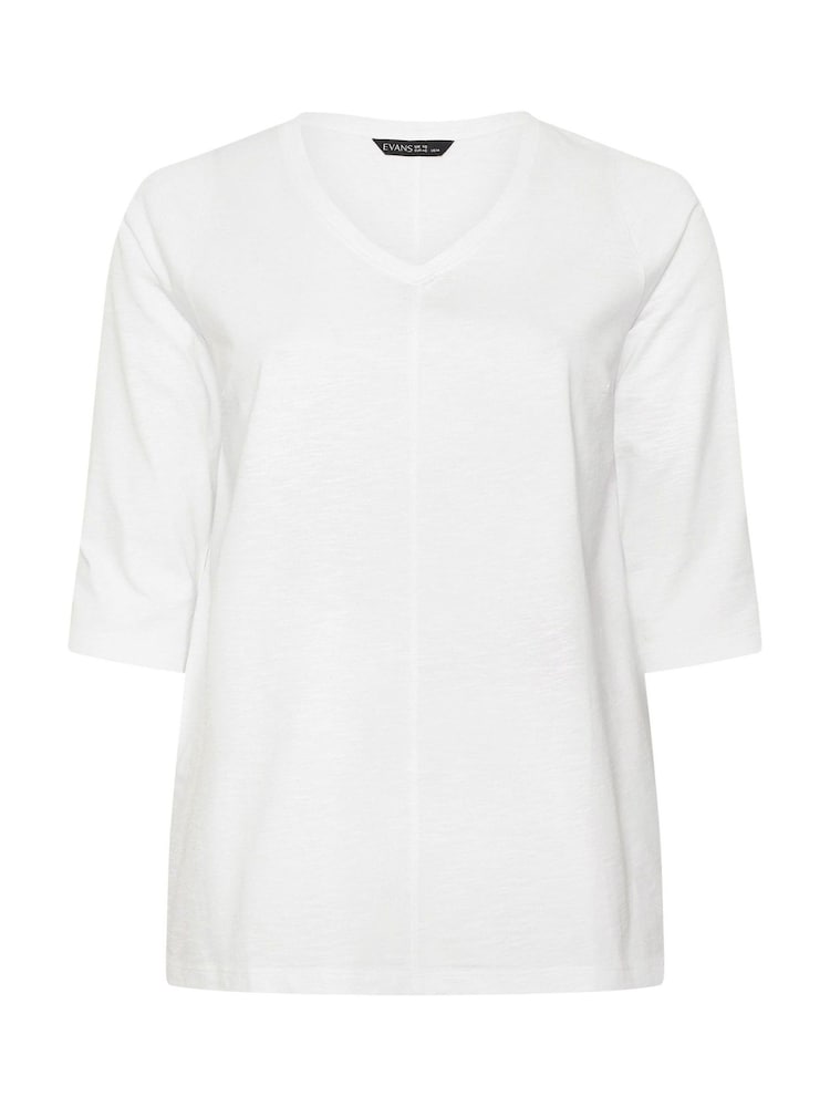 Evans White V Neck Slub T-Shirt - Image 5 of 5
