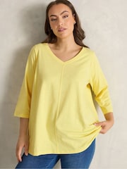 Evans Yellow V Neck Slub T-Shirt - Image 1 of 5