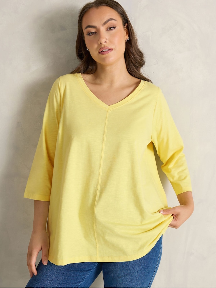 Evans Yellow V Neck Slub T-Shirt - Image 1 of 5