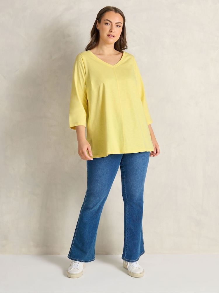 Evans Yellow V Neck Slub T-Shirt - Image 2 of 5