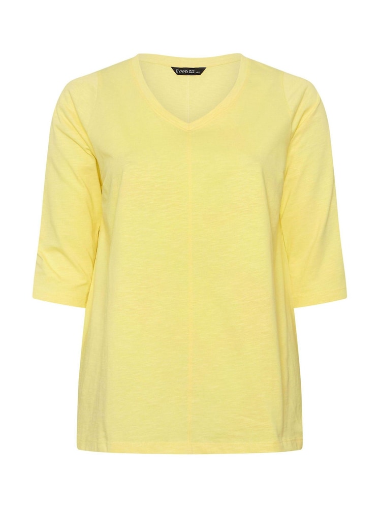 Evans Yellow V Neck Slub T-Shirt - Image 5 of 5
