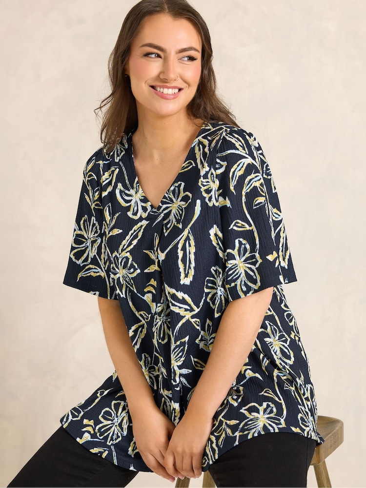 Evans Blue Crinkle Jersey Pleated Swing Top - Image 1 of 5 Evans Blue Crinkle Jersey Pleated Swing Top - Image 1 of 5