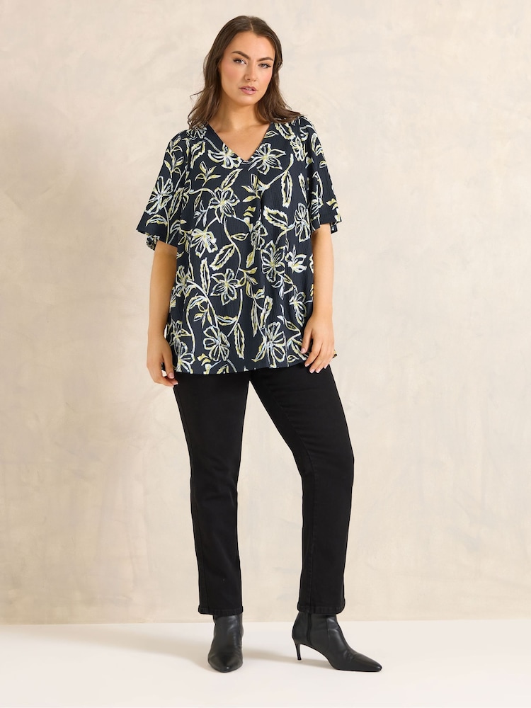 Evans Blue Crinkle Jersey Pleated Swing Top - Image 2 of 5 Evans Blue Crinkle Jersey Pleated Swing Top - Image 2 of 5