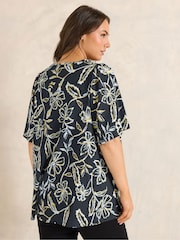 Evans Blue Crinkle Jersey Pleated Swing Top - Image 3 of 5