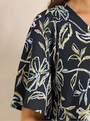 Evans Blue Crinkle Jersey Pleated Swing Top - Image 4 of 5