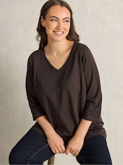 Evans Brown V Neck Slub T-Shirt - Image 1 of 6
