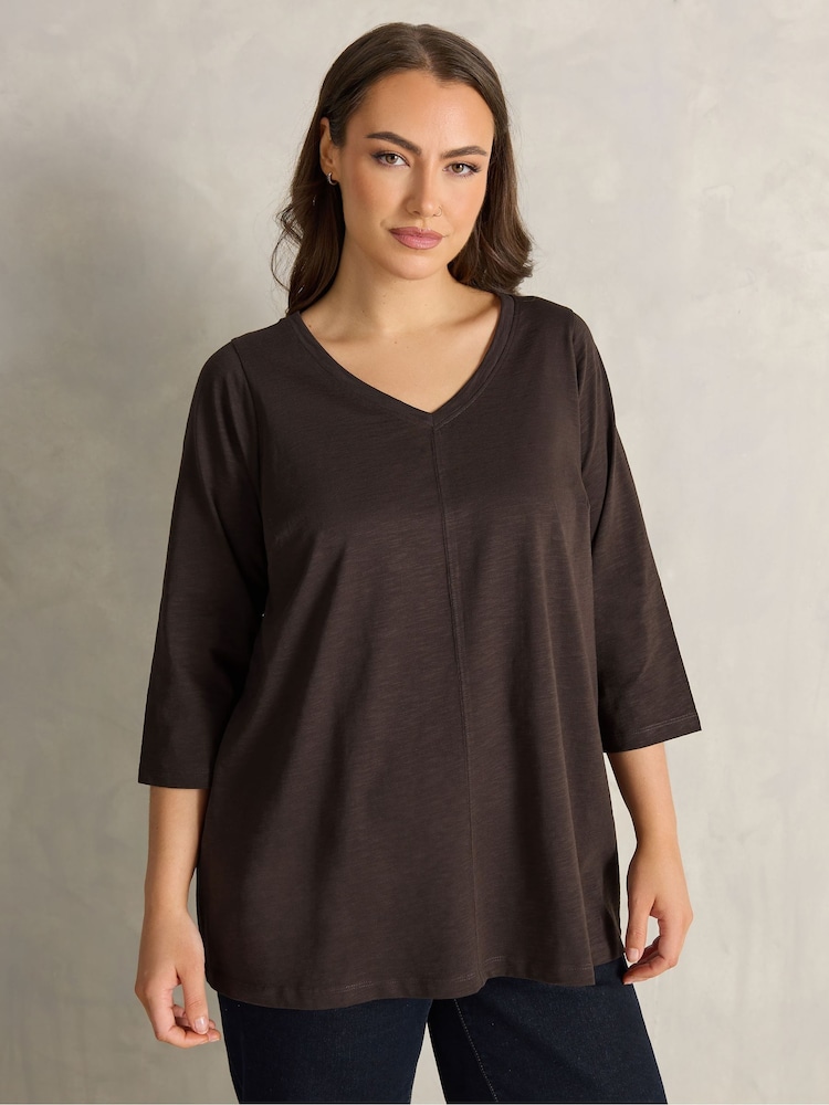 Evans Brown V Neck Slub T-Shirt - Image 2 of 6