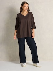 Evans Brown V Neck Slub T-Shirt - Image 3 of 6