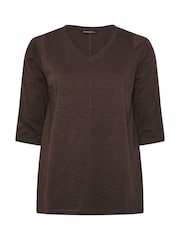 Evans Brown V Neck Slub T-Shirt - Image 6 of 6