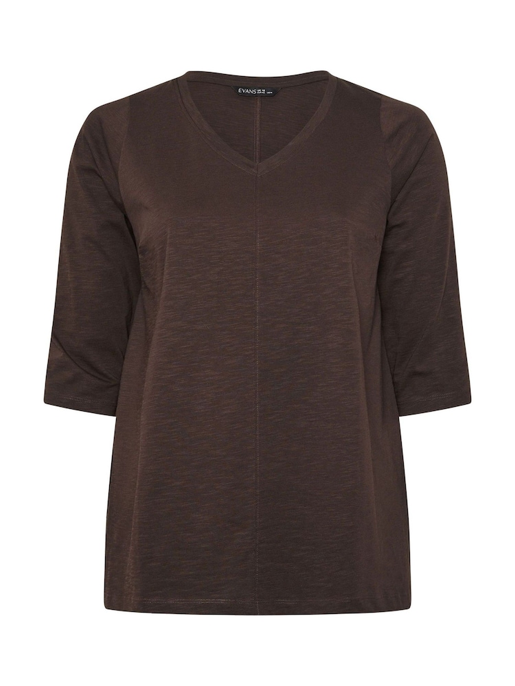 Evans Brown V Neck Slub T-Shirt - Image 6 of 6