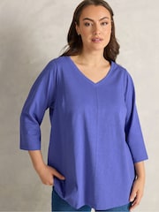 Evans Blue V Neck Slub T-Shirt - Image 1 of 5