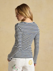 Joules Sophie Navy Striped Long Sleeve Ribbed Fitted T-Shirt - Image 2 of 6