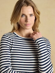 Joules Sophie Navy Striped Long Sleeve Ribbed Fitted T-Shirt - Image 4 of 6